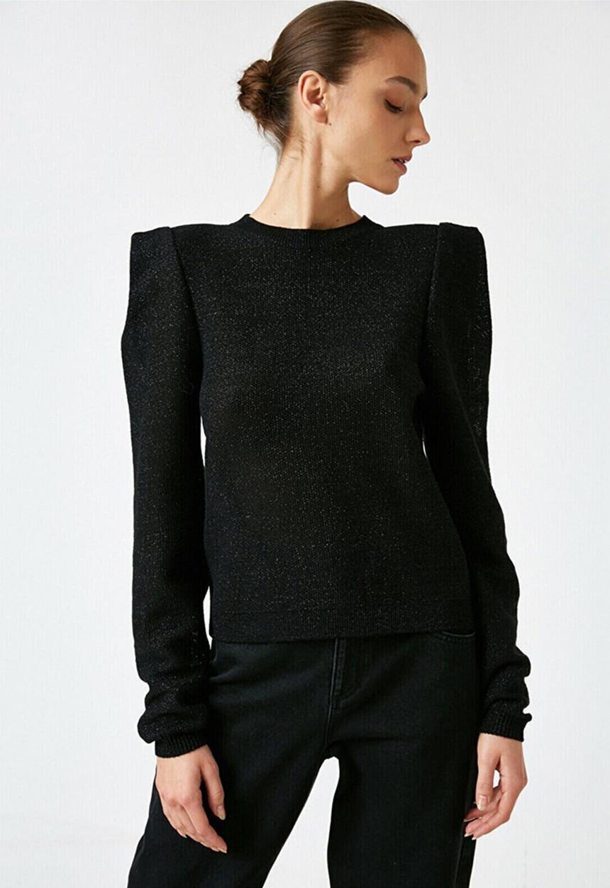 Koton - Crew neck shoulder pad sweater - black