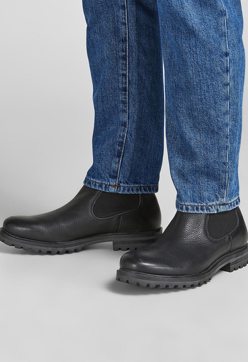 Jack & Jones - Mannus leather chelsea boot - black