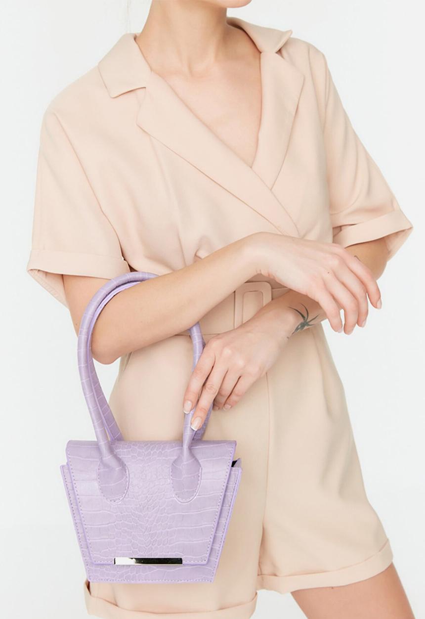 Trendyol - Faux croc trapeze shoulder bag - lilac