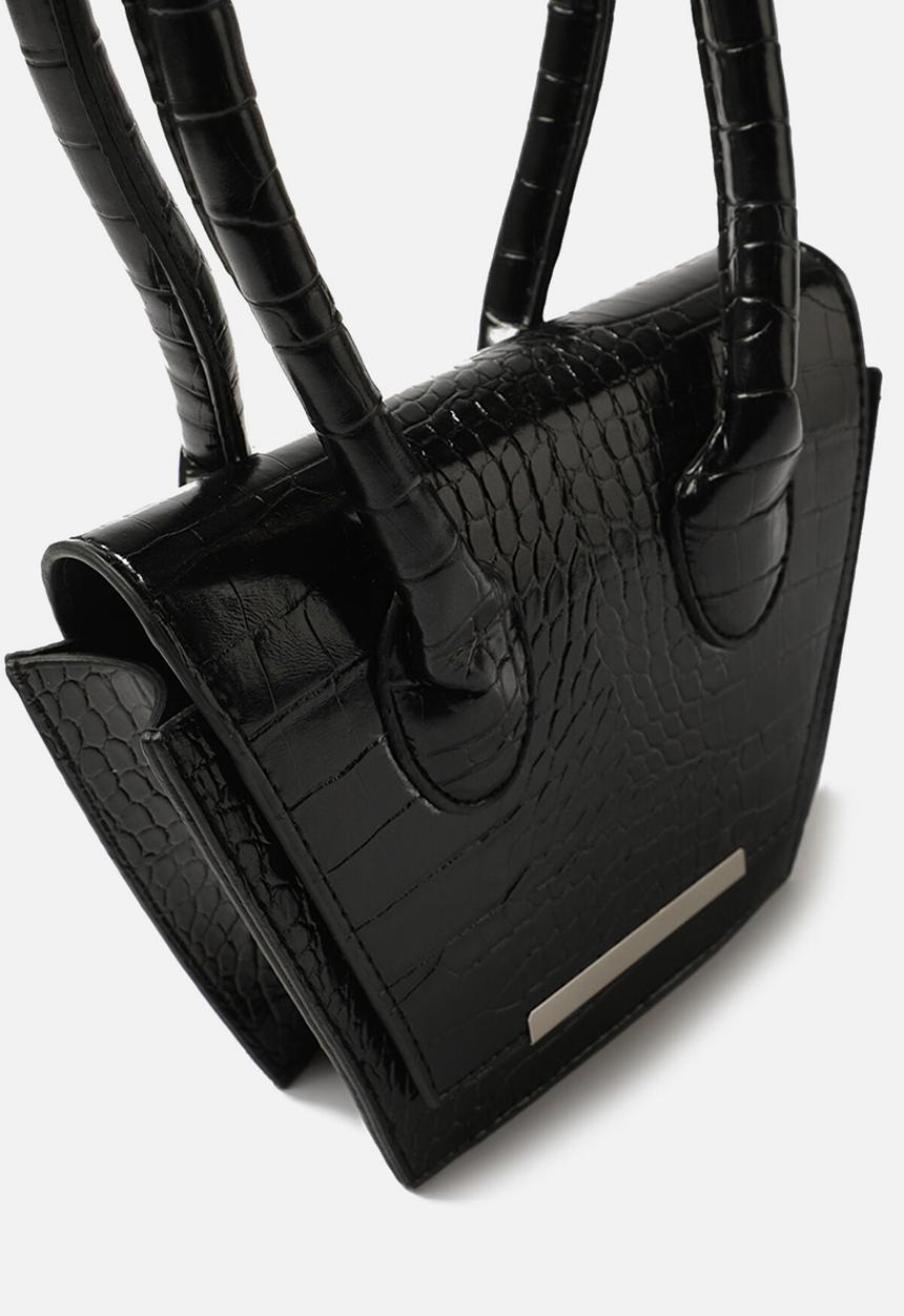 Trendyol - Faux croc trapeze shoulder bag -  black