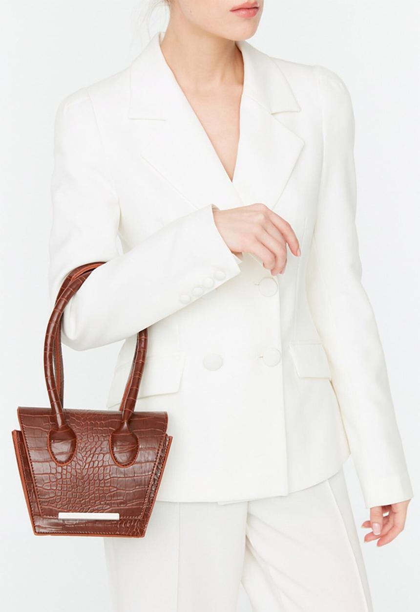 Trendyol - Faux croc trapeze shoulder bag - tobacco
