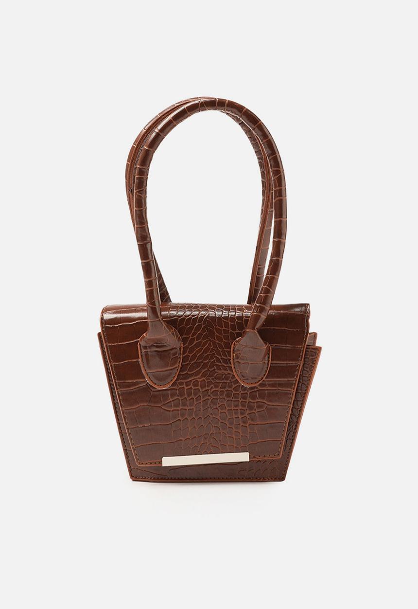 Trendyol - Faux croc trapeze shoulder bag - tobacco