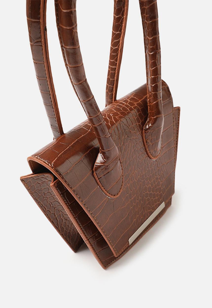 Trendyol - Faux croc trapeze shoulder bag - tobacco