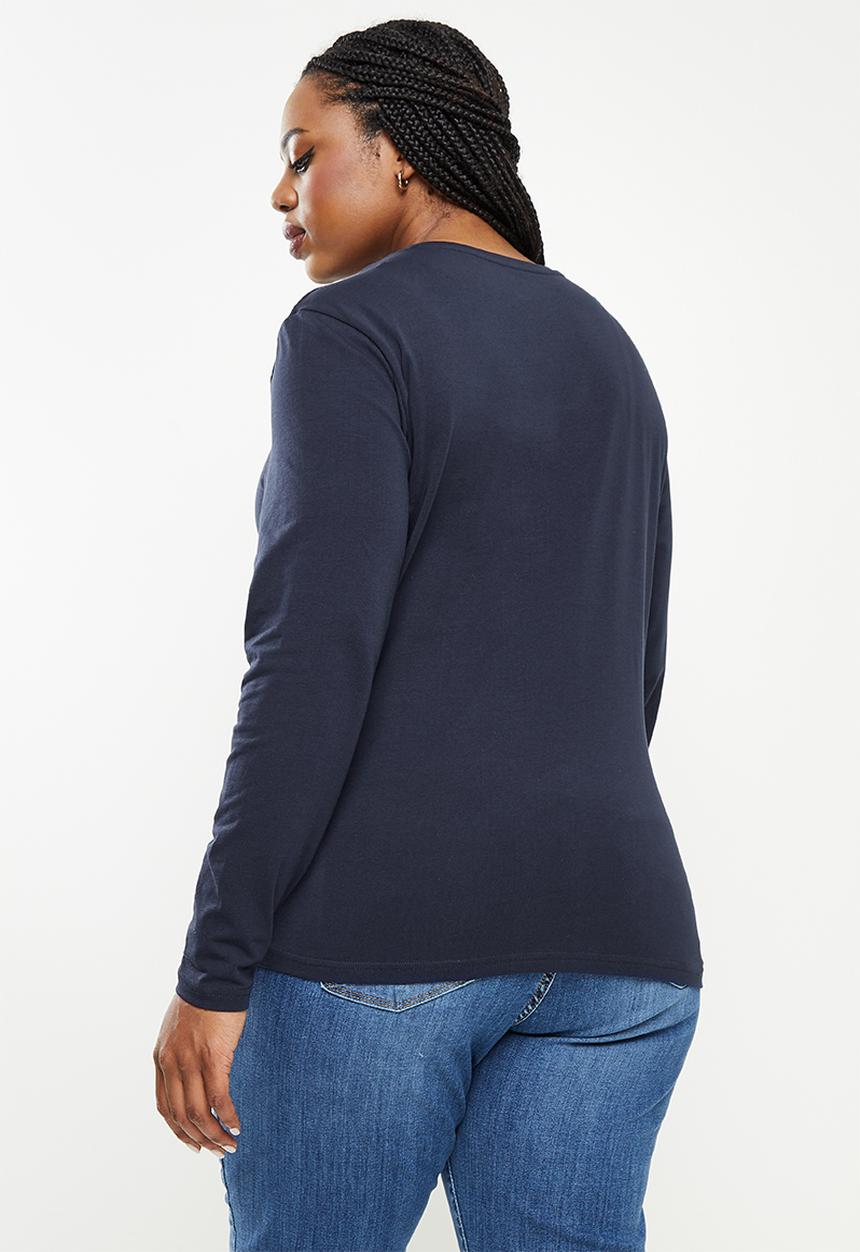 POLO - Plus wmn long sleeve logo tee - navy