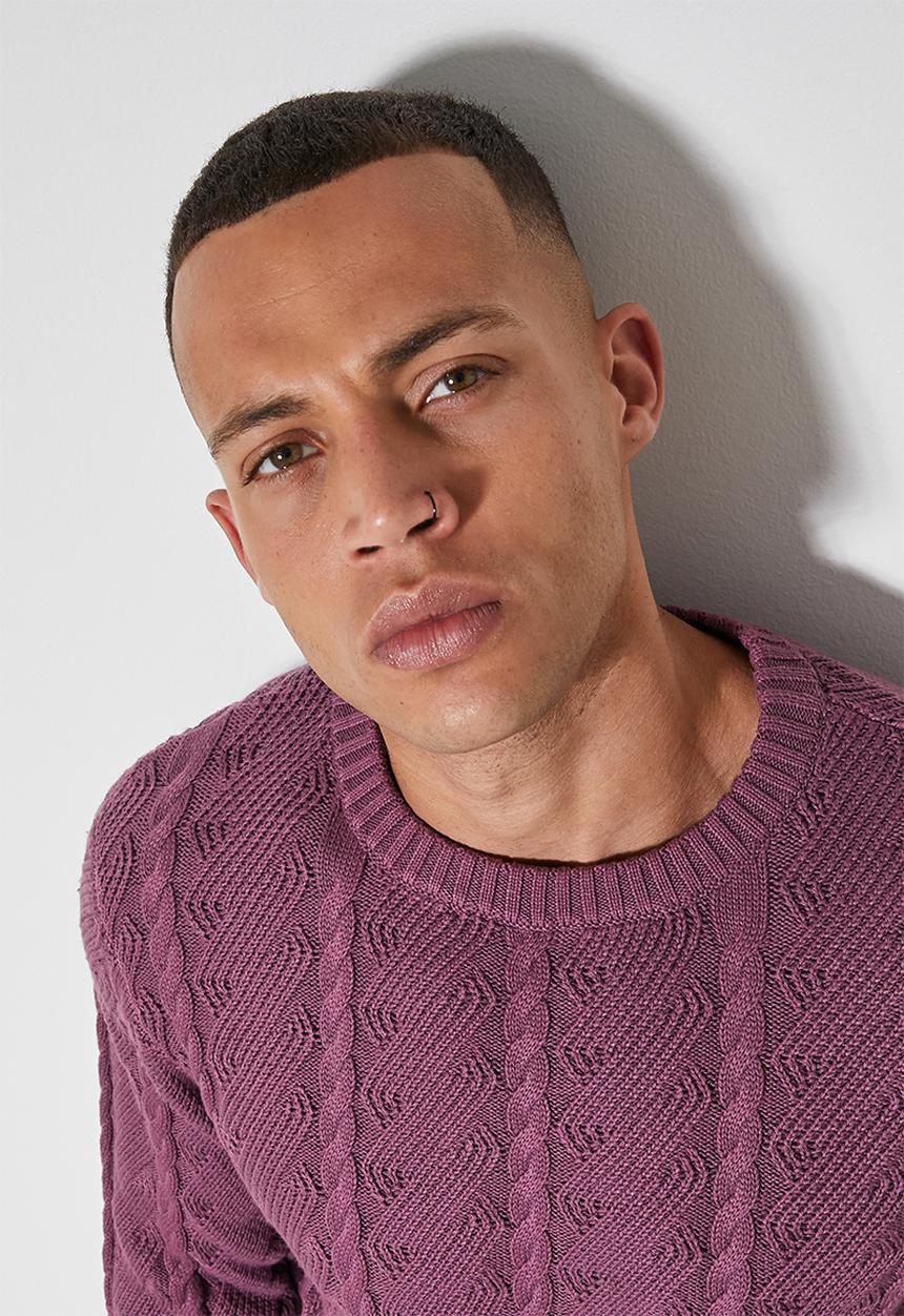 Superbalist - Regular fit cable knit - purple