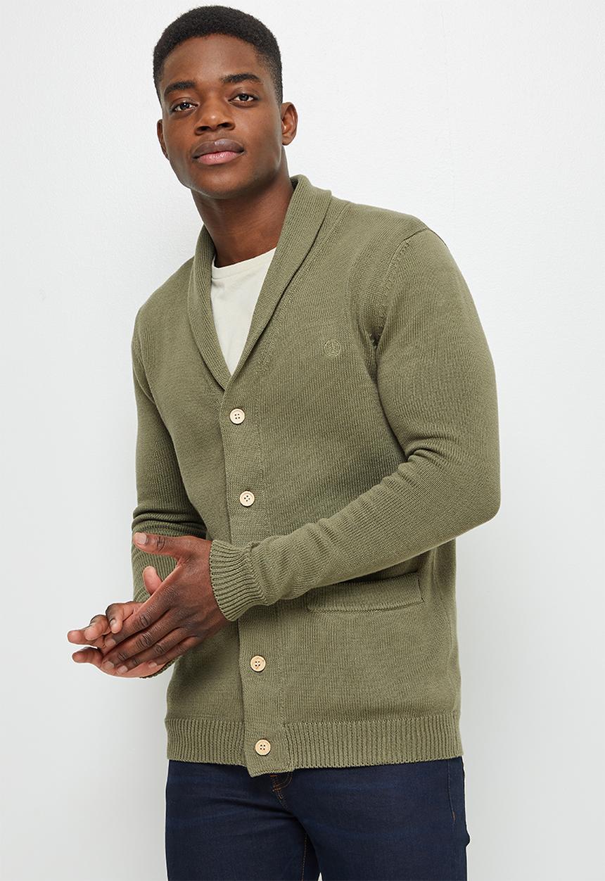 Lark & Crosse - Chunky shawl collar textured cardi - khaki