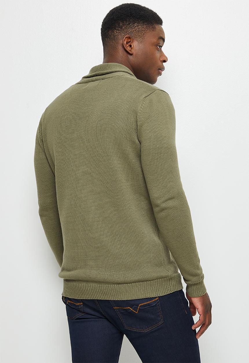 Lark & Crosse - Chunky shawl collar textured cardi - khaki