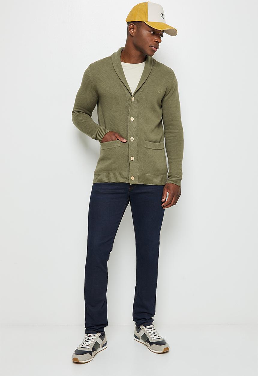 Lark & Crosse - Chunky shawl collar textured cardi - khaki