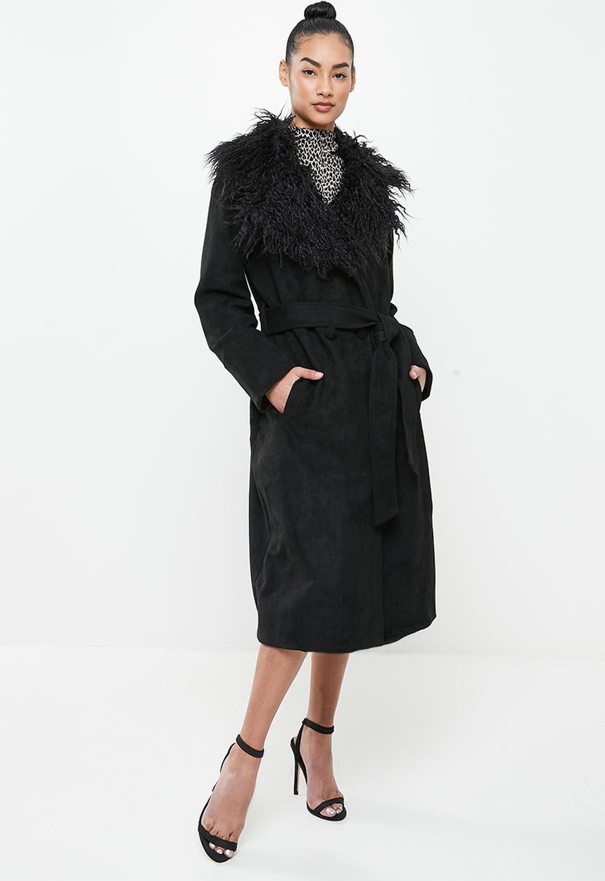 Missguided - Petite formal coat with faux fur collar - black