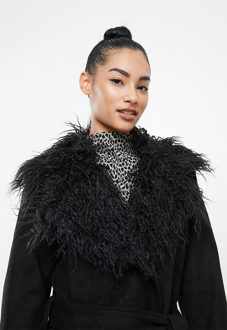 Missguided - Petite formal coat with faux fur collar - black
