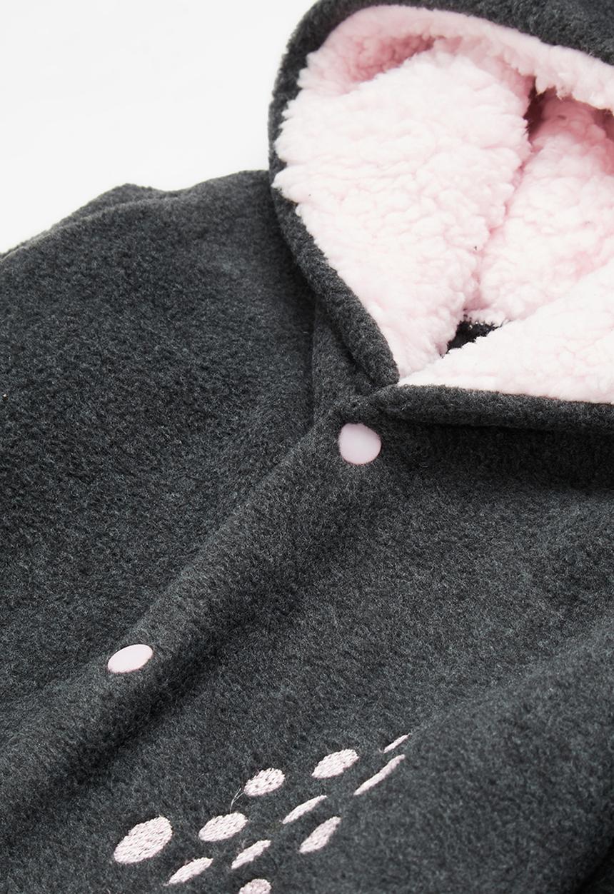 Little Lumps - Bear spotted polar babygro - charcoal/pink lining