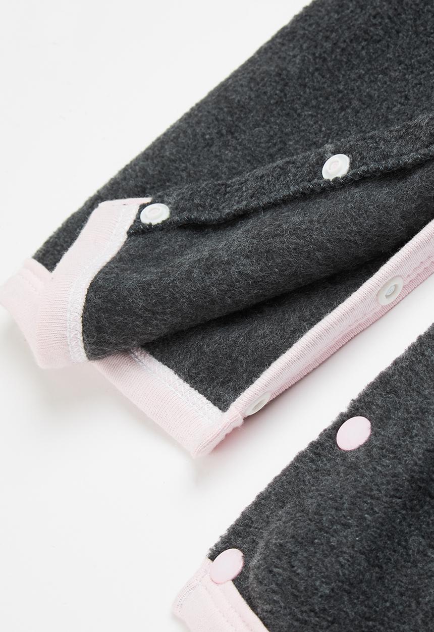 Little Lumps - Bear spotted polar babygro - charcoal/pink lining