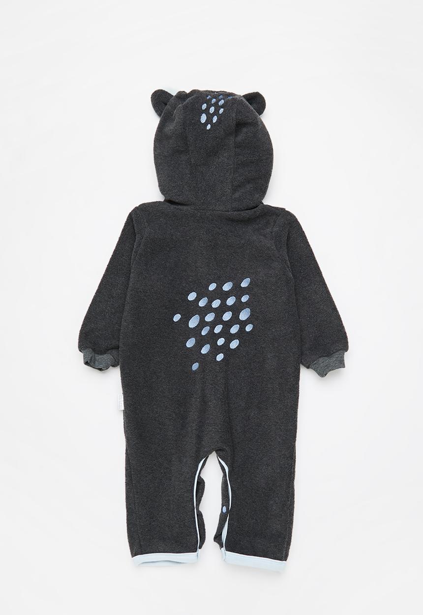 Little Lumps - Bear spotted polar babygro - charcoal/blue lining
