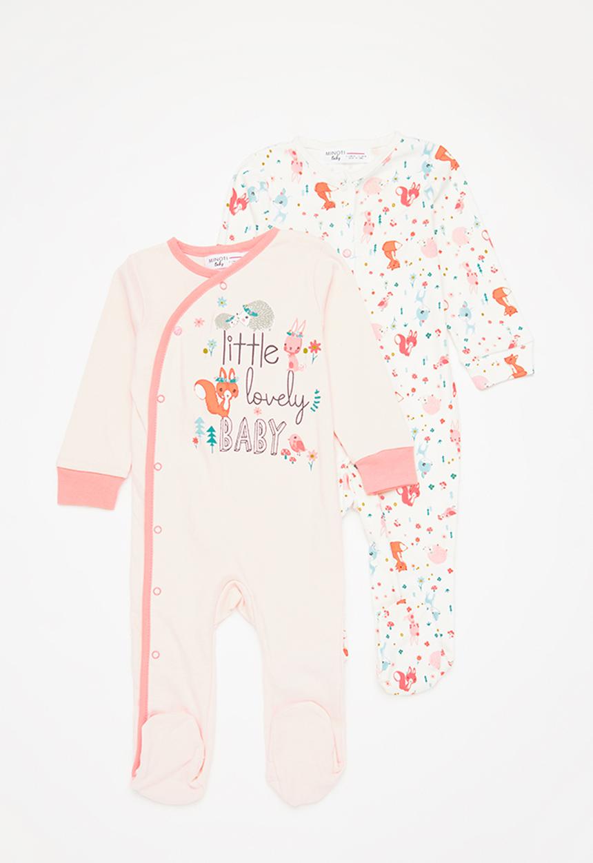 MINOTI - Basic 2-pack sleepsuits - pink & white 