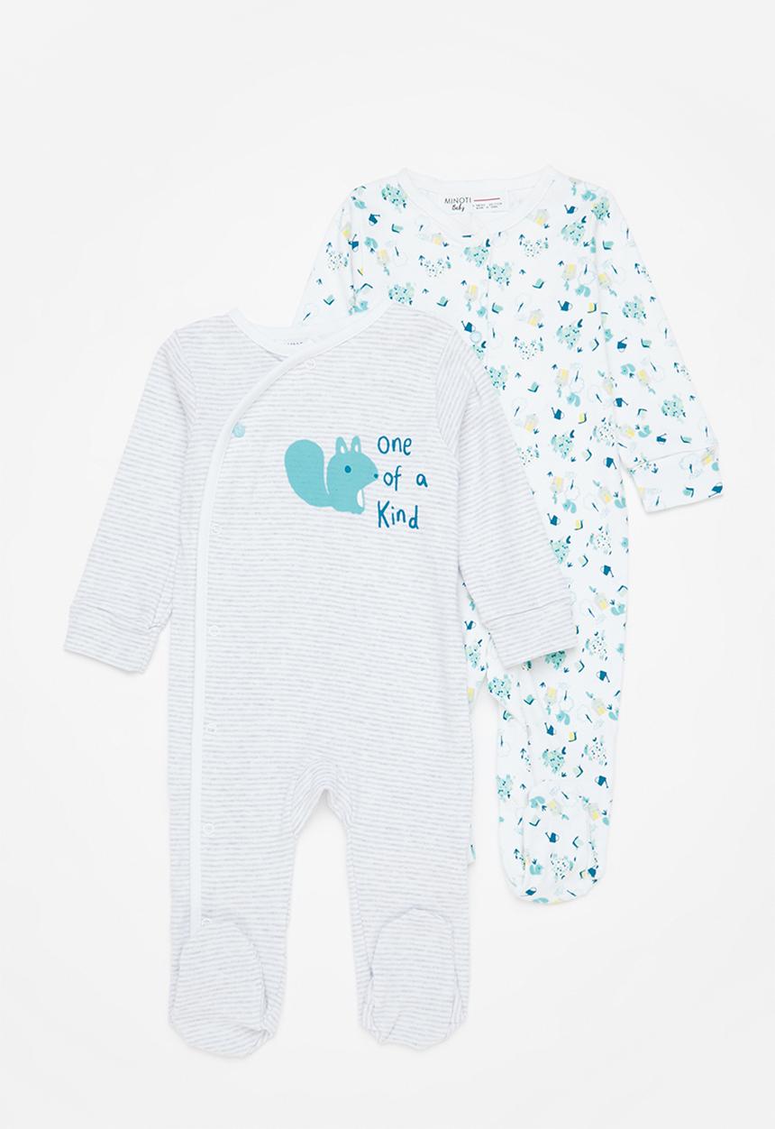MINOTI - 2-pack baby sleepsuits - white & blue