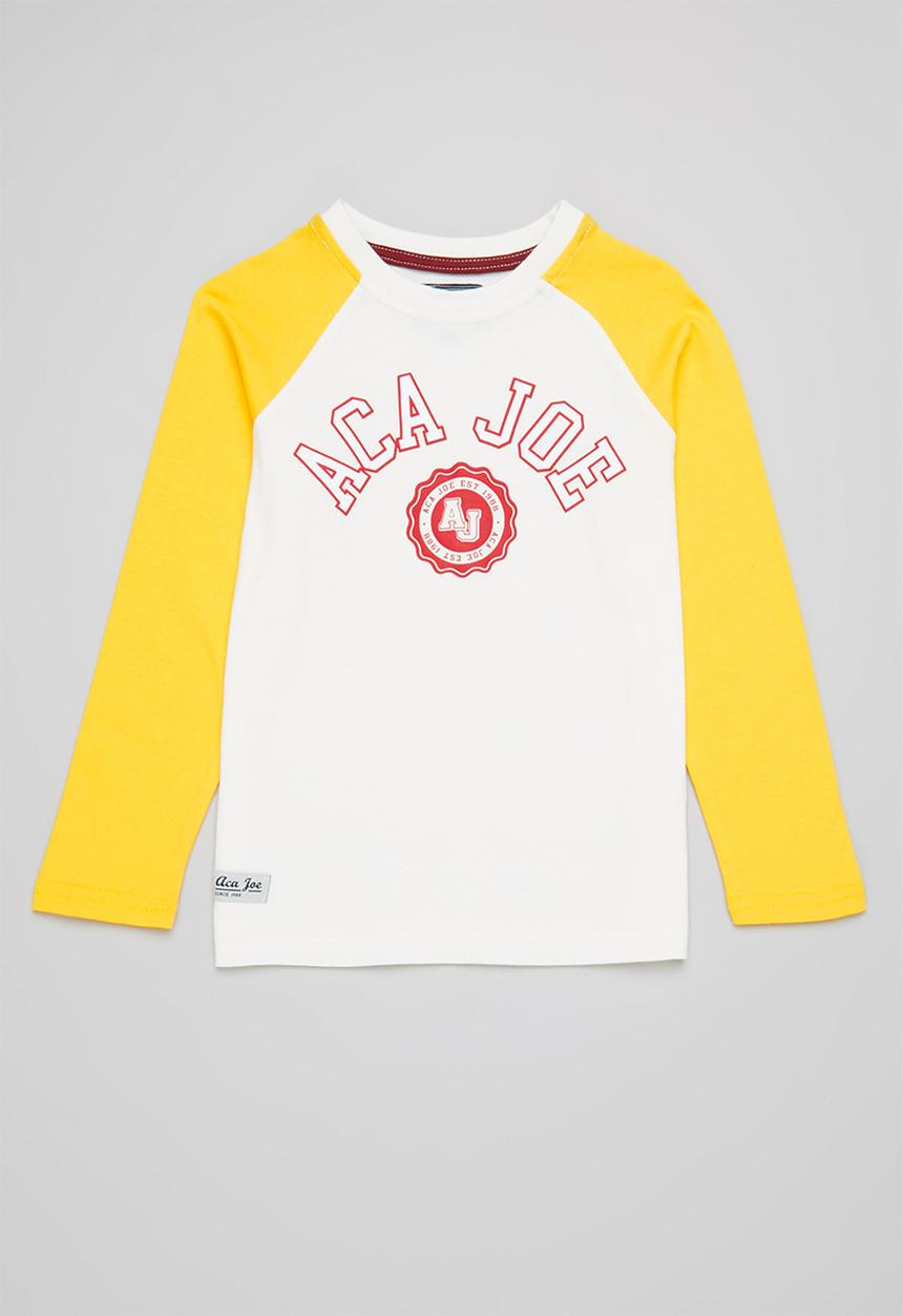 Aca Joe - Aca joe raglan flock tee - white & yellow