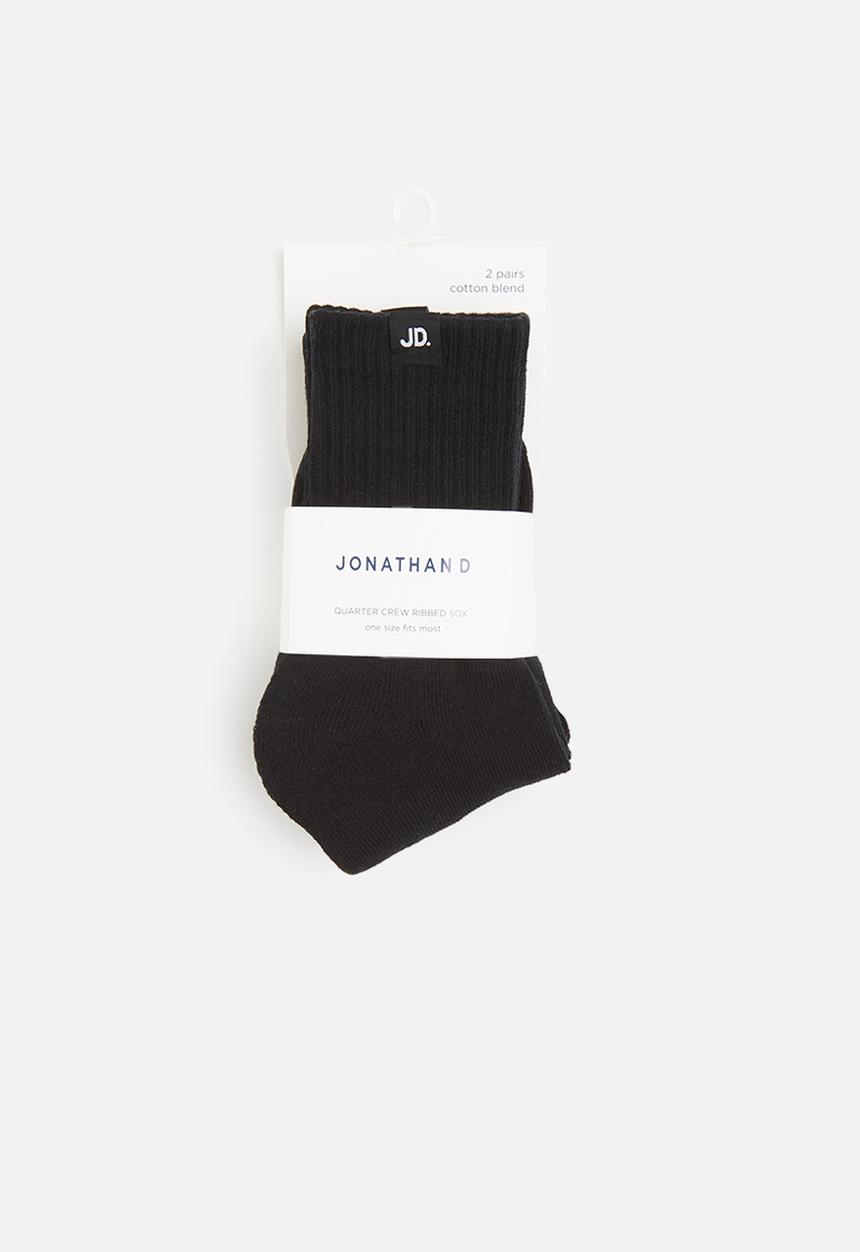 Jonathan D - Men 2 pack branded quarter crew sox - black