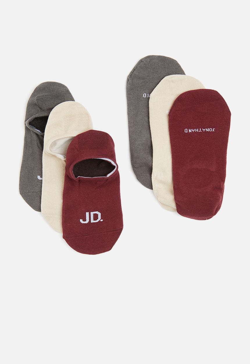 Jonathan D - Men's 3 pack branded secret socks - burg, grey & beige