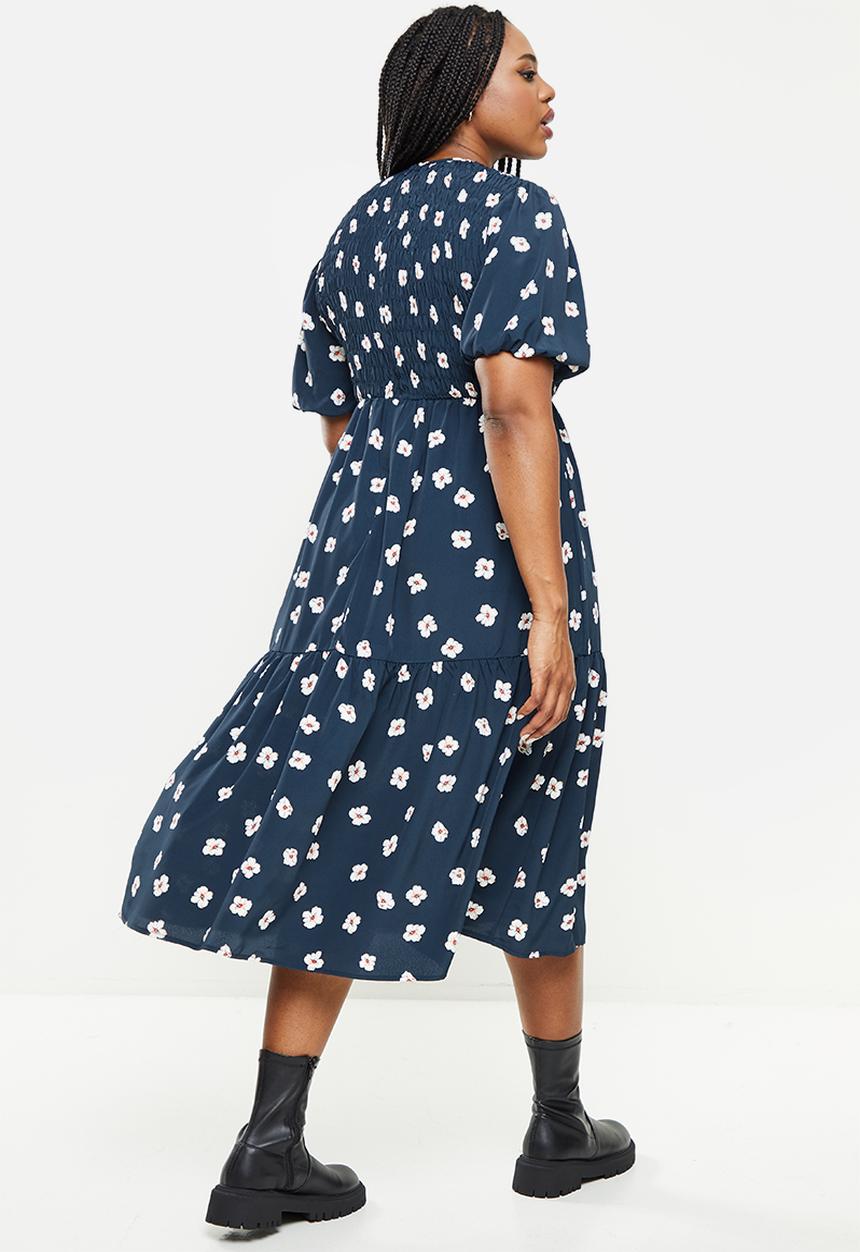 Glamorous - Plus navy hibiscus printdress
