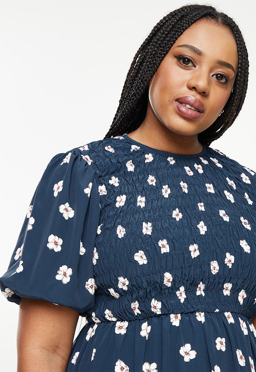 Glamorous - Plus navy hibiscus printdress