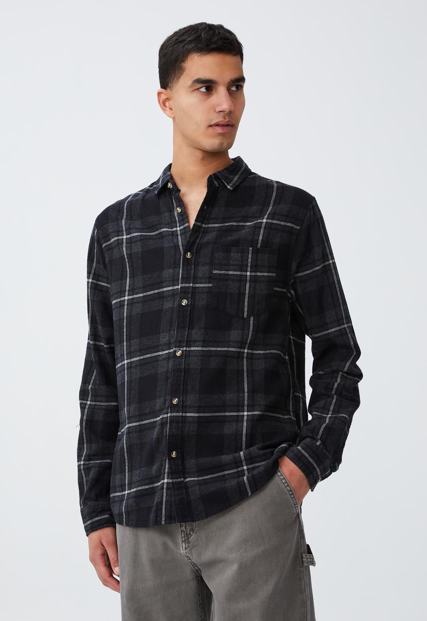 Cotton On - Camden long sleeve shirt - night 70s check