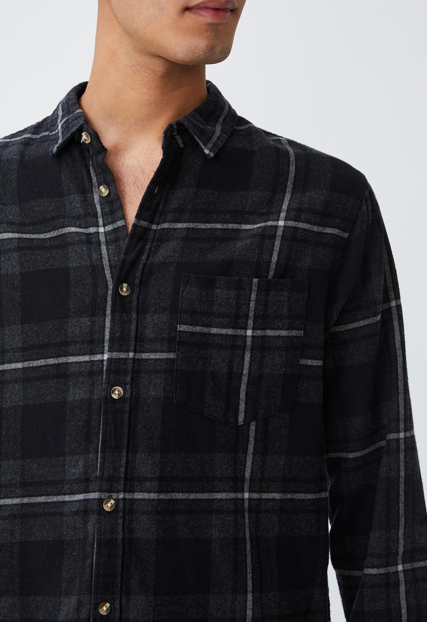 Cotton On - Camden long sleeve shirt - night 70s check