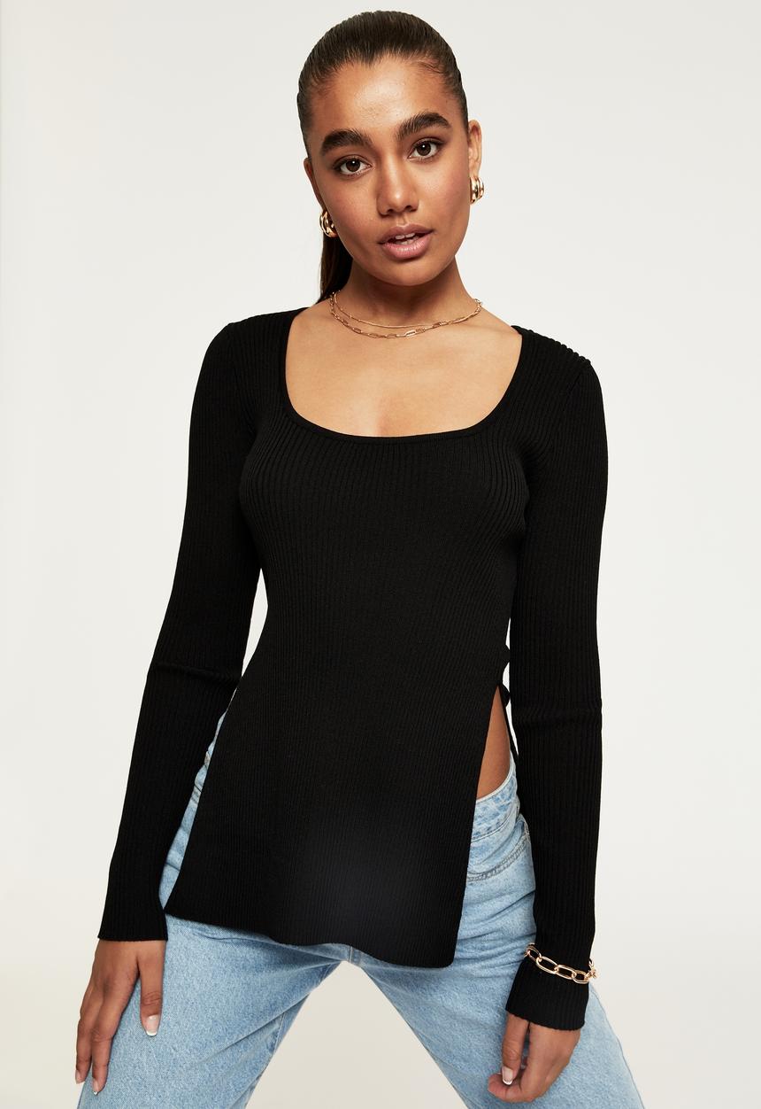 Supré  - Dani split hem knit top - black