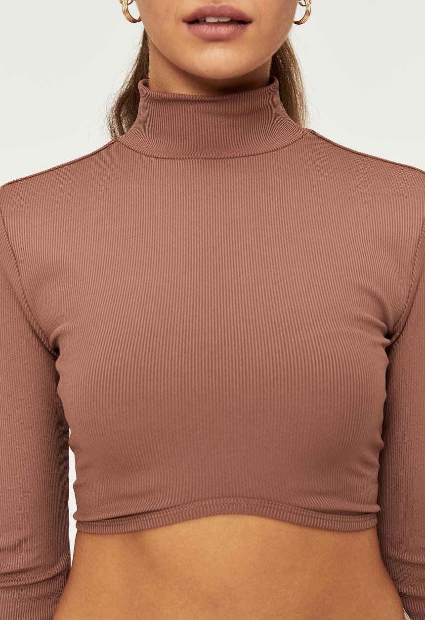 Supré  - Cleo long sleeve mock neck top - choc malt