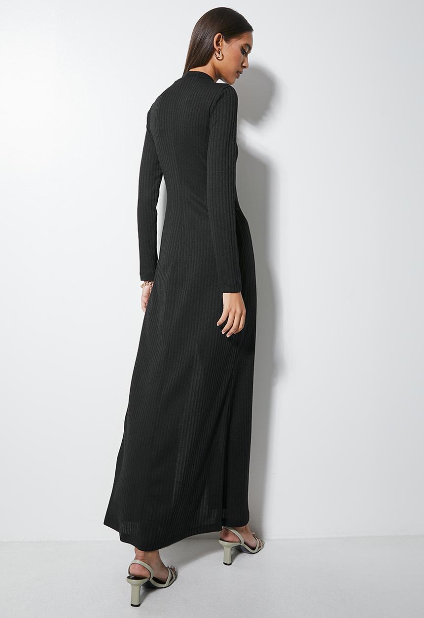 VELVET - High neck knit maxi with thigh slit - black