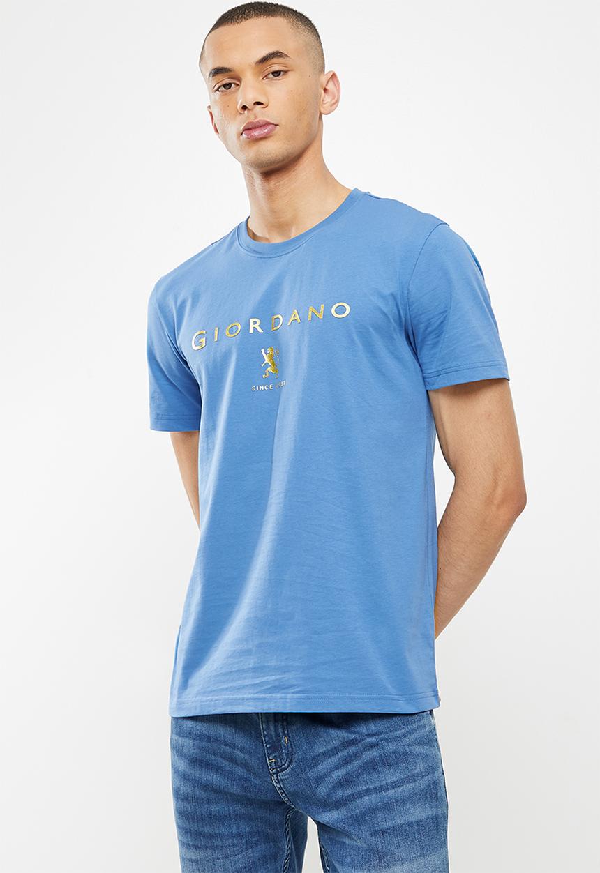 Giordano - Slim fit logo crew neck tee - celadon blue