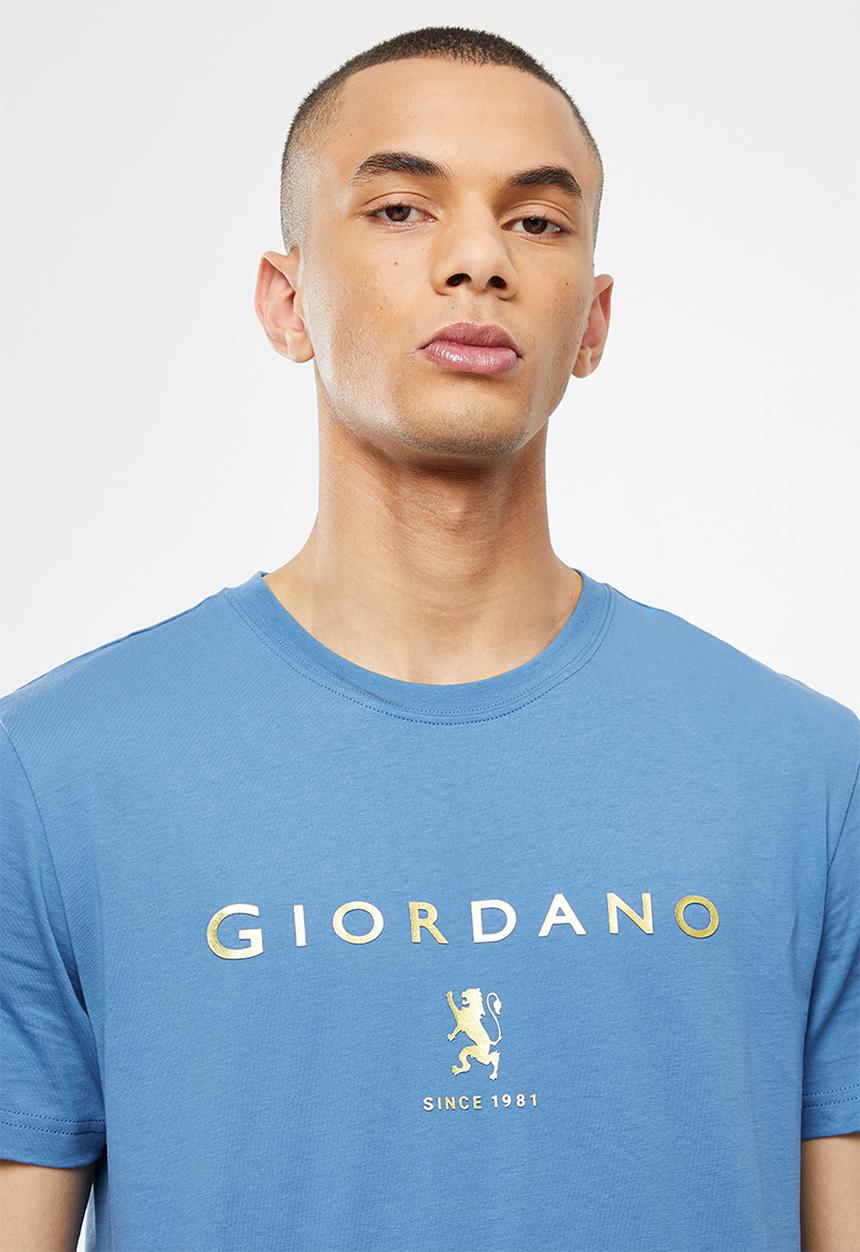 Giordano - Slim fit logo crew neck tee - celadon blue
