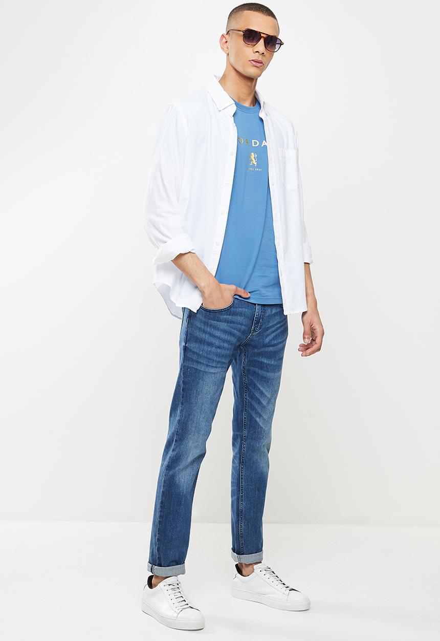 Giordano - Slim fit logo crew neck tee - celadon blue