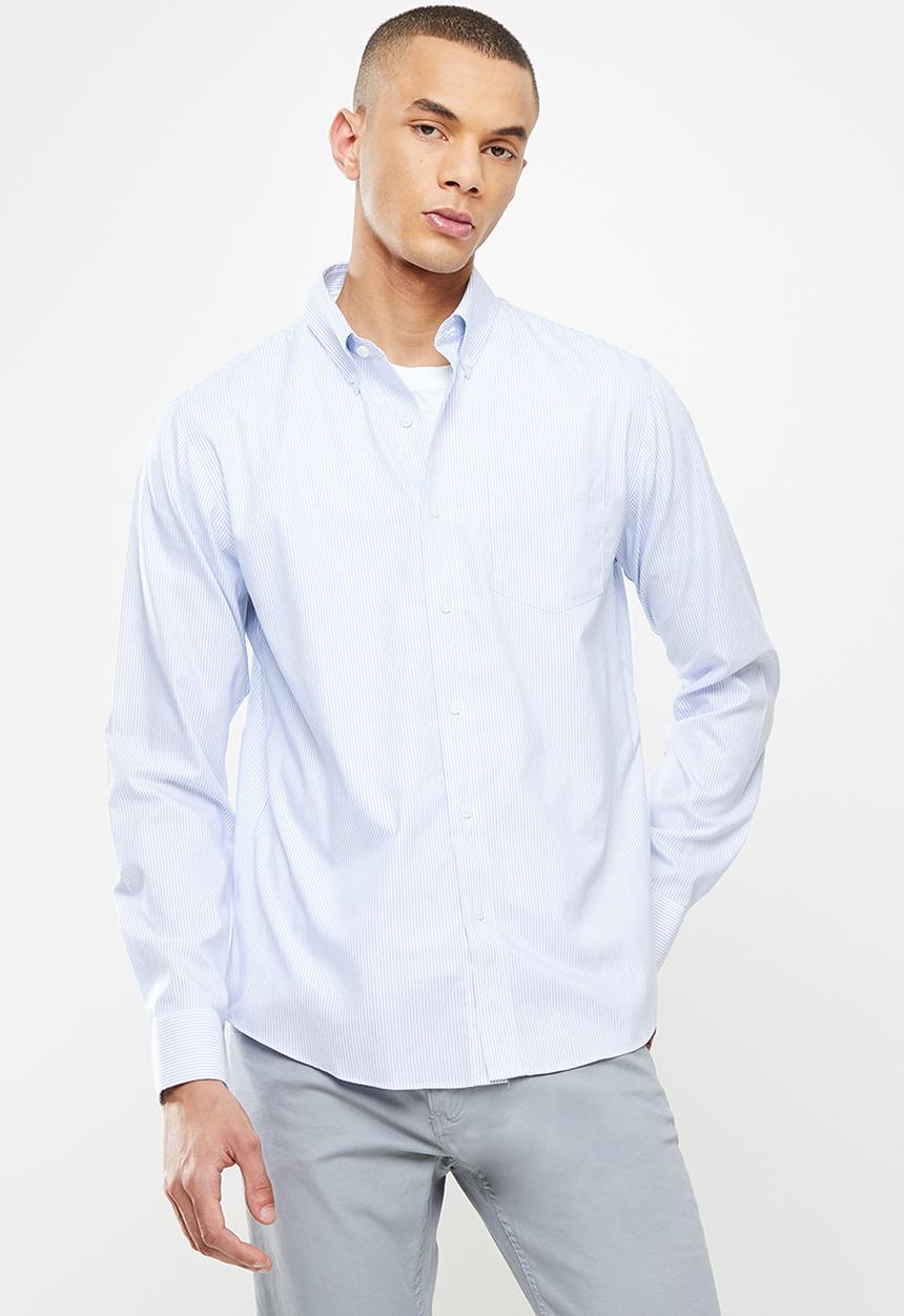 Giordano - Wrinkle free long sleeve shirt - blue & white stripe