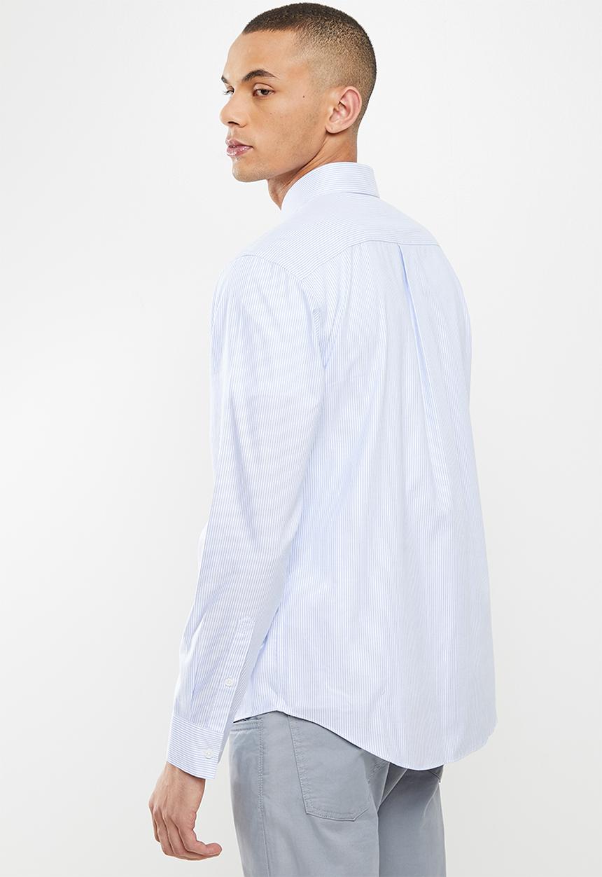 Giordano - Wrinkle free long sleeve shirt - blue & white stripe