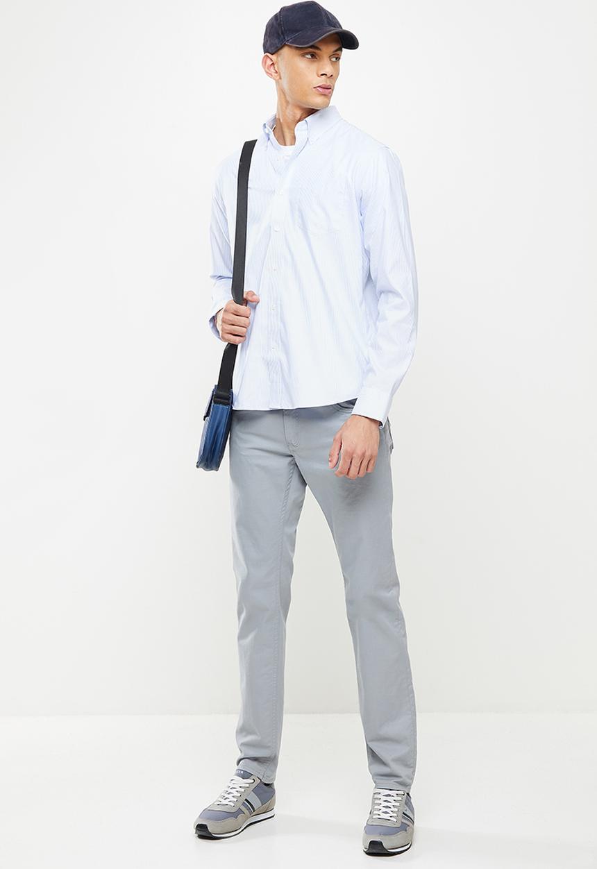 Giordano - Wrinkle free long sleeve shirt - blue & white stripe