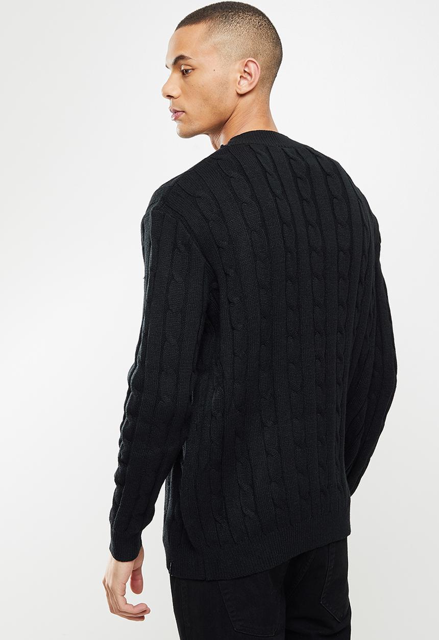 Jonathan D - Men's cable knit crew neck sweater - black