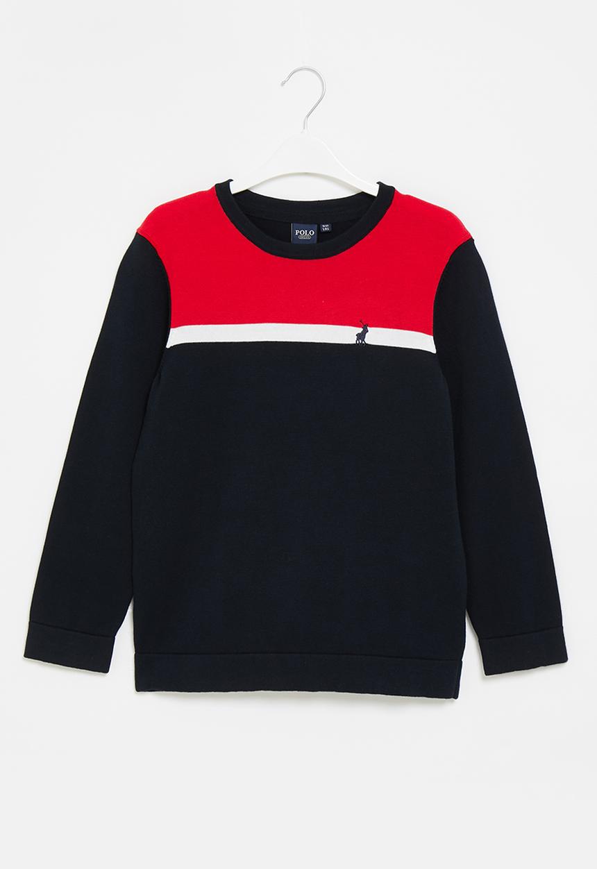 POLO - Boys colour blocked knit - navy