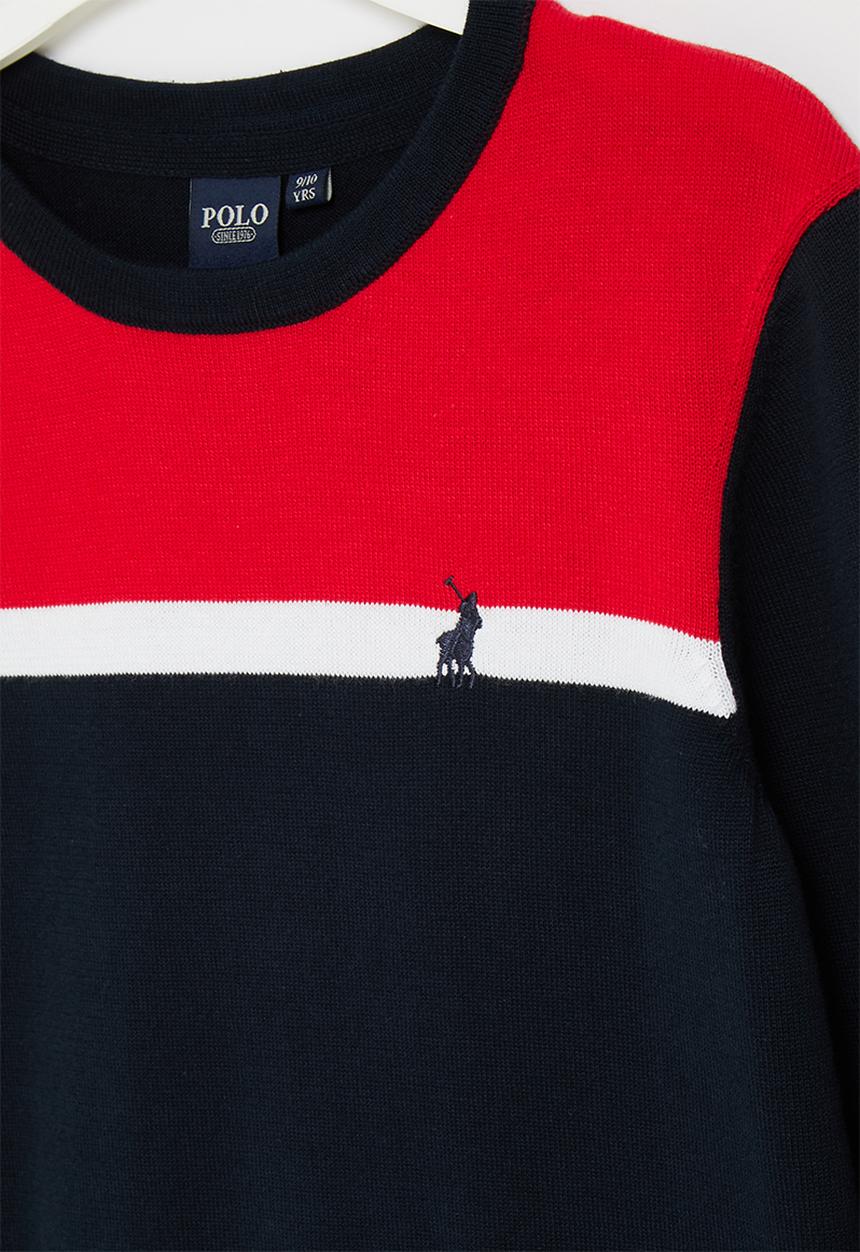 POLO - Boys colour blocked knit - navy