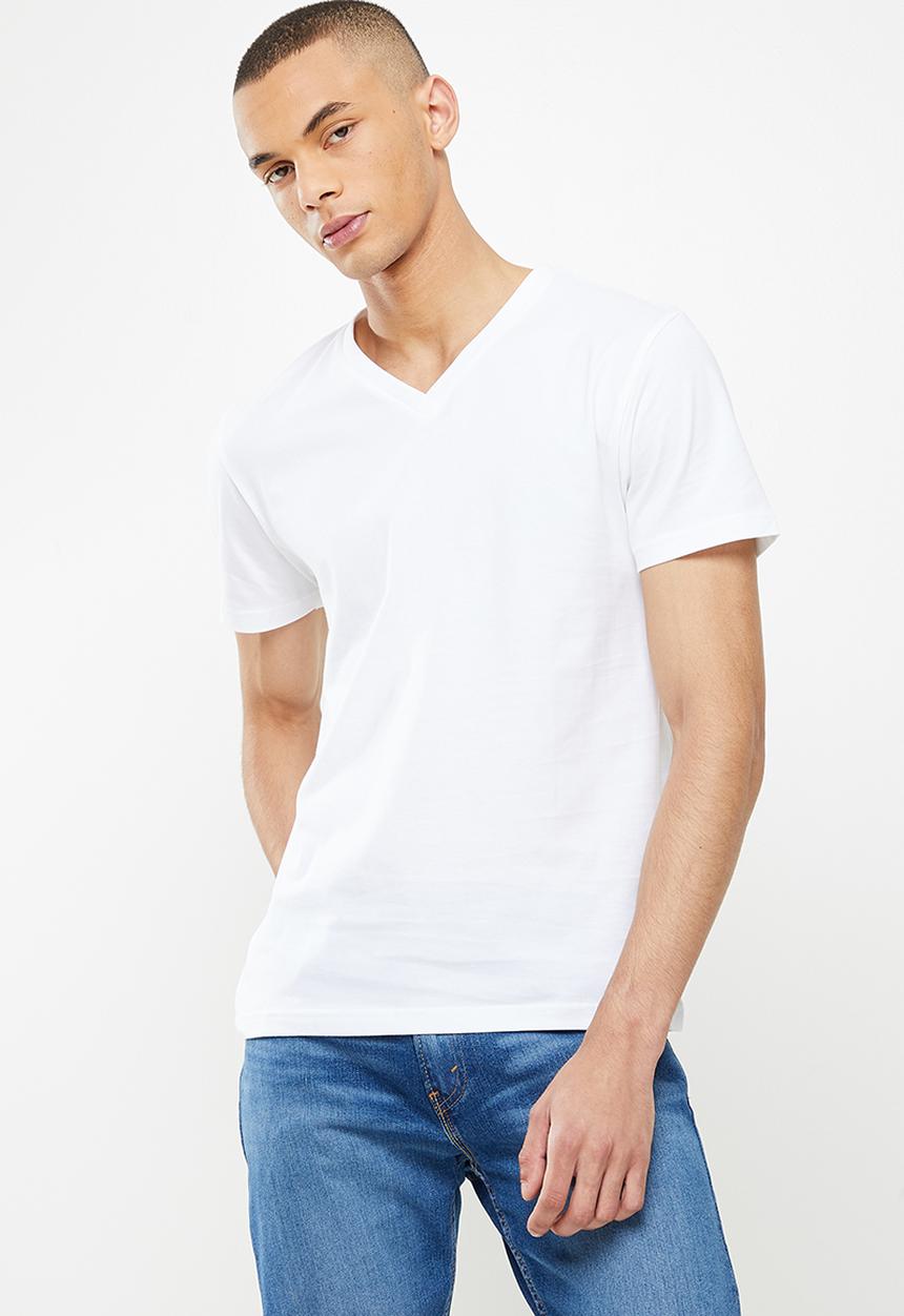 Giordano - Slim fit v-neck short sleeve tee - signature white