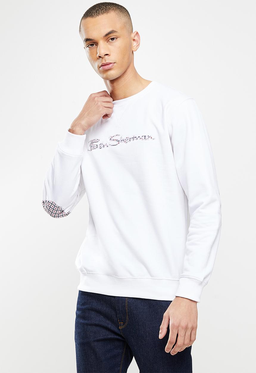 Ben Sherman - Check emb crew fleece sweater - white