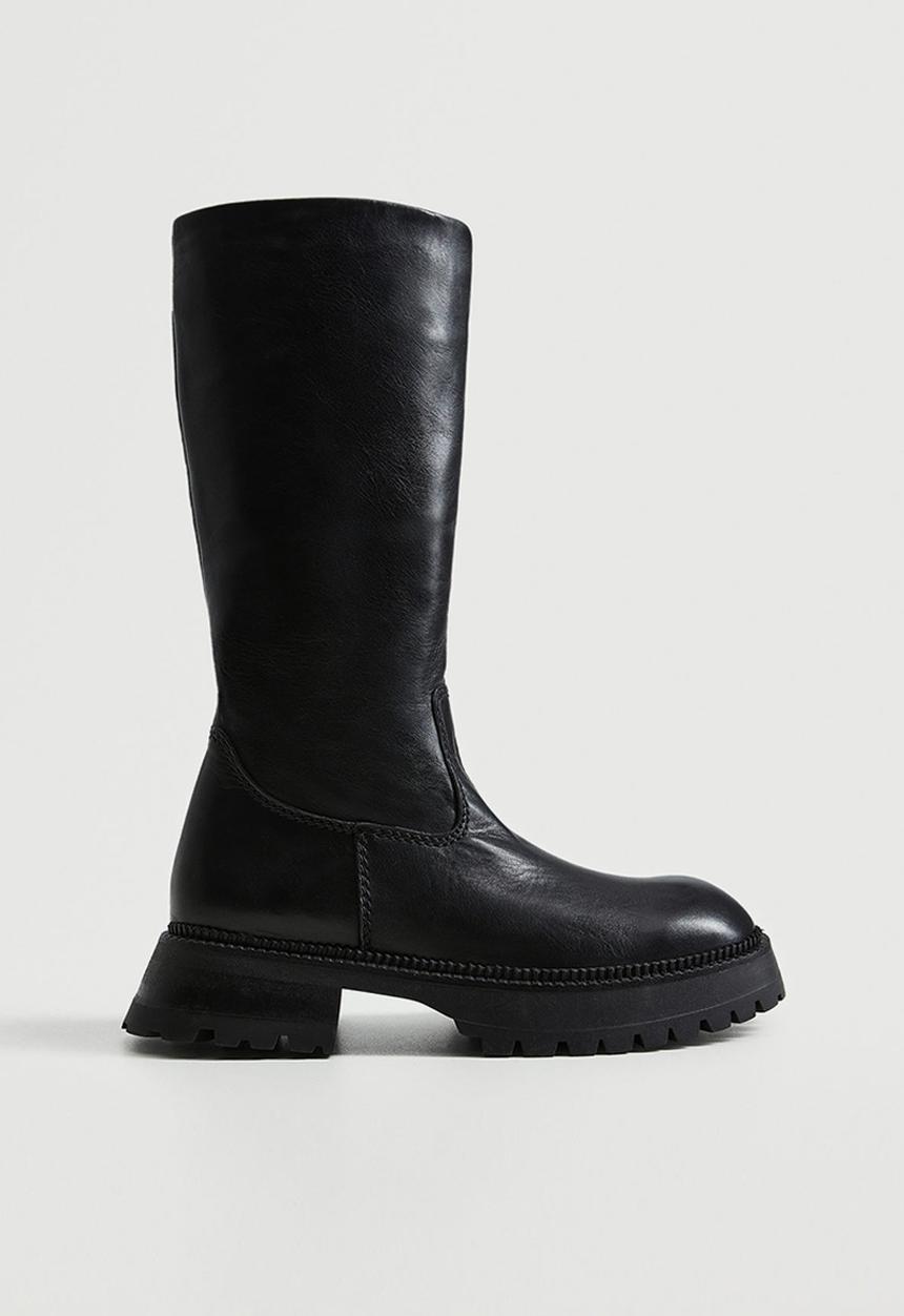 MANGO - Dina leather tall leg boot - black