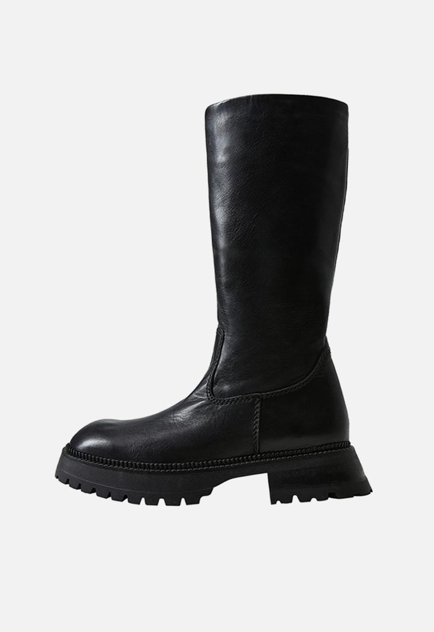 MANGO - Dina leather tall leg boot - black