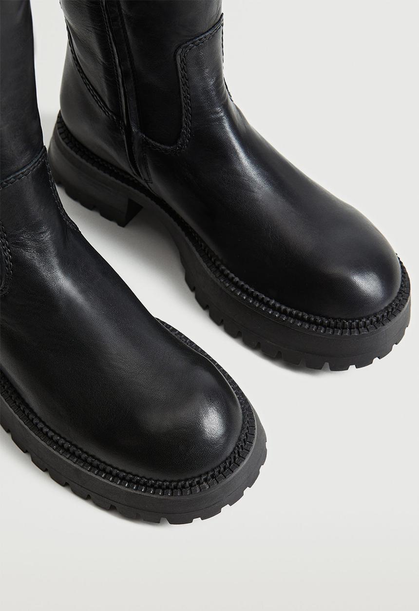 MANGO - Dina leather tall leg boot - black