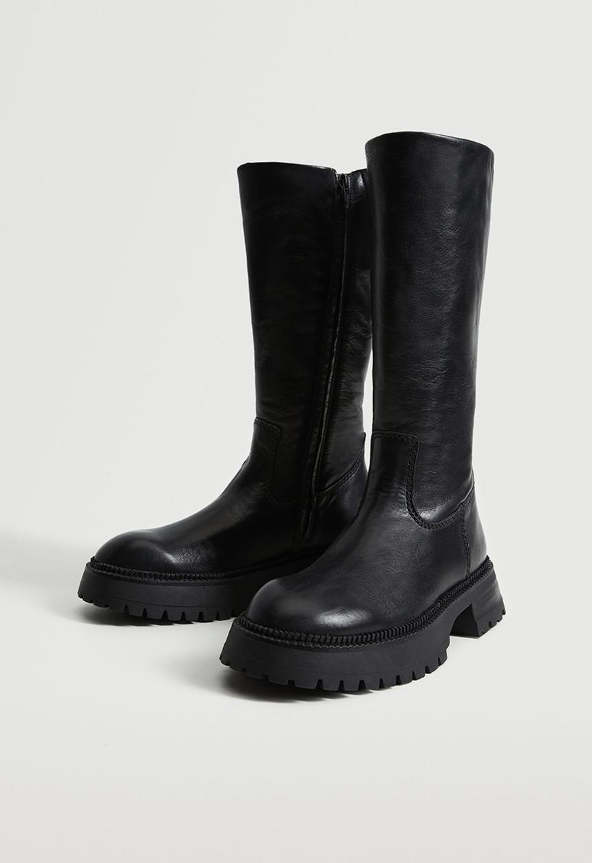 MANGO - Dina leather tall leg boot - black