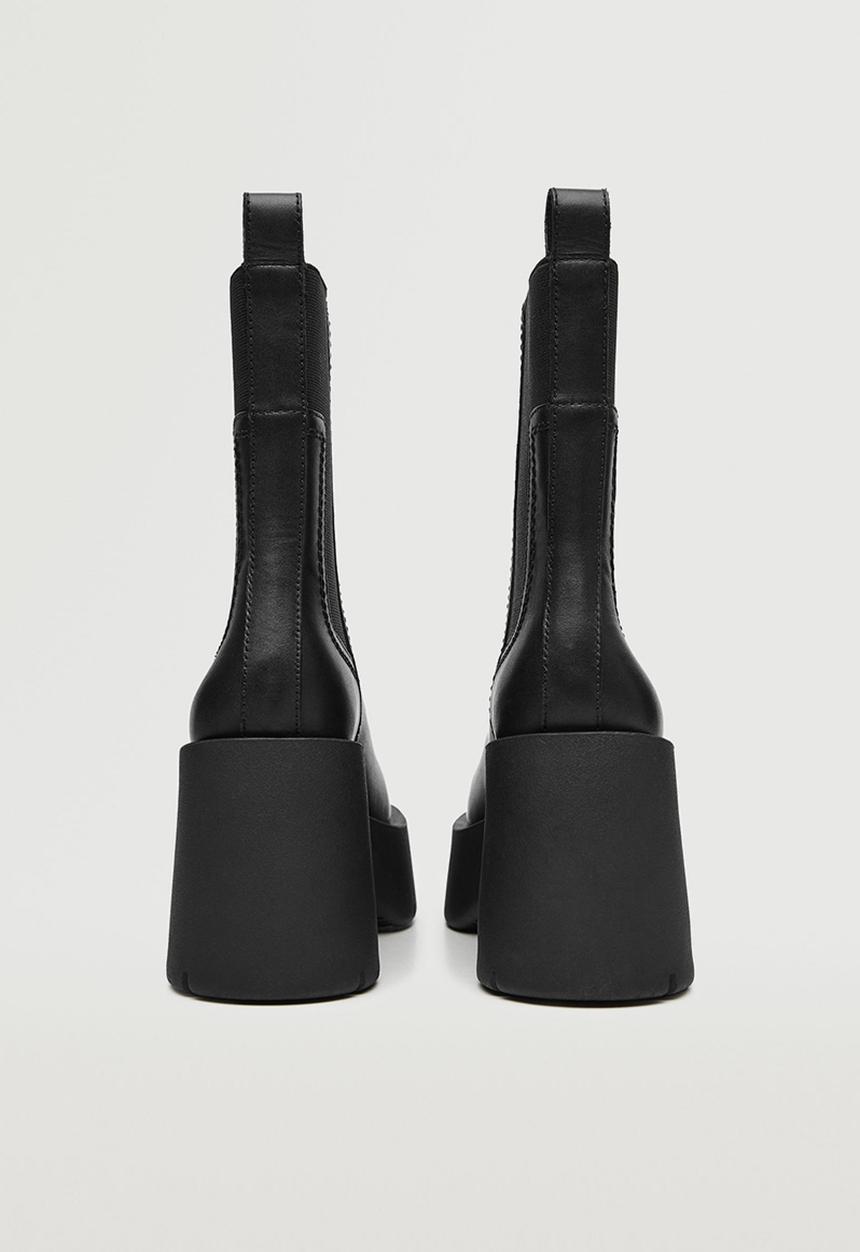 MANGO - Came leather heel ankle boot - black