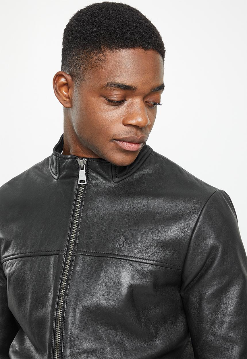 POLO - Zip through leather jacket - black