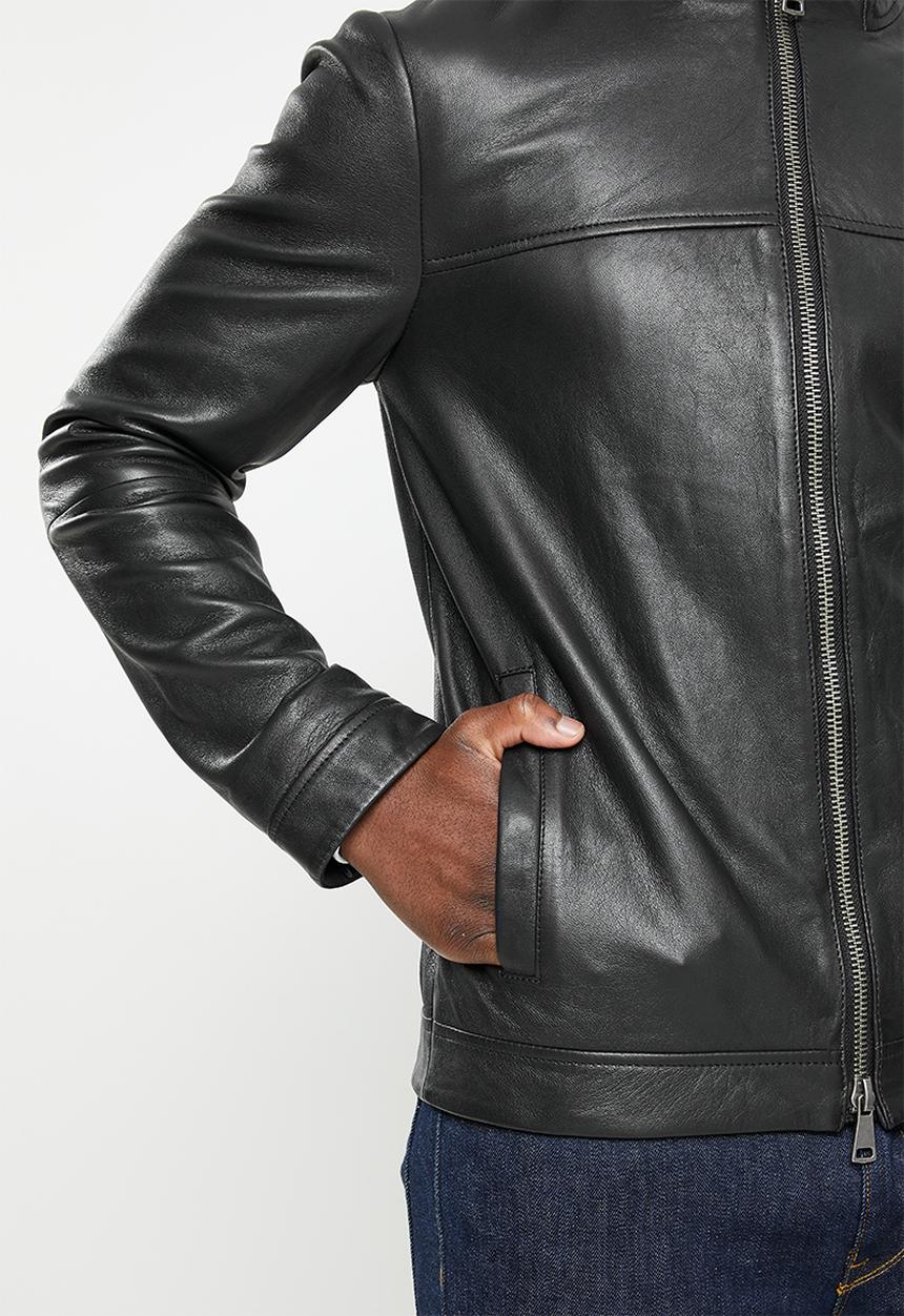 POLO - Zip through leather jacket - black