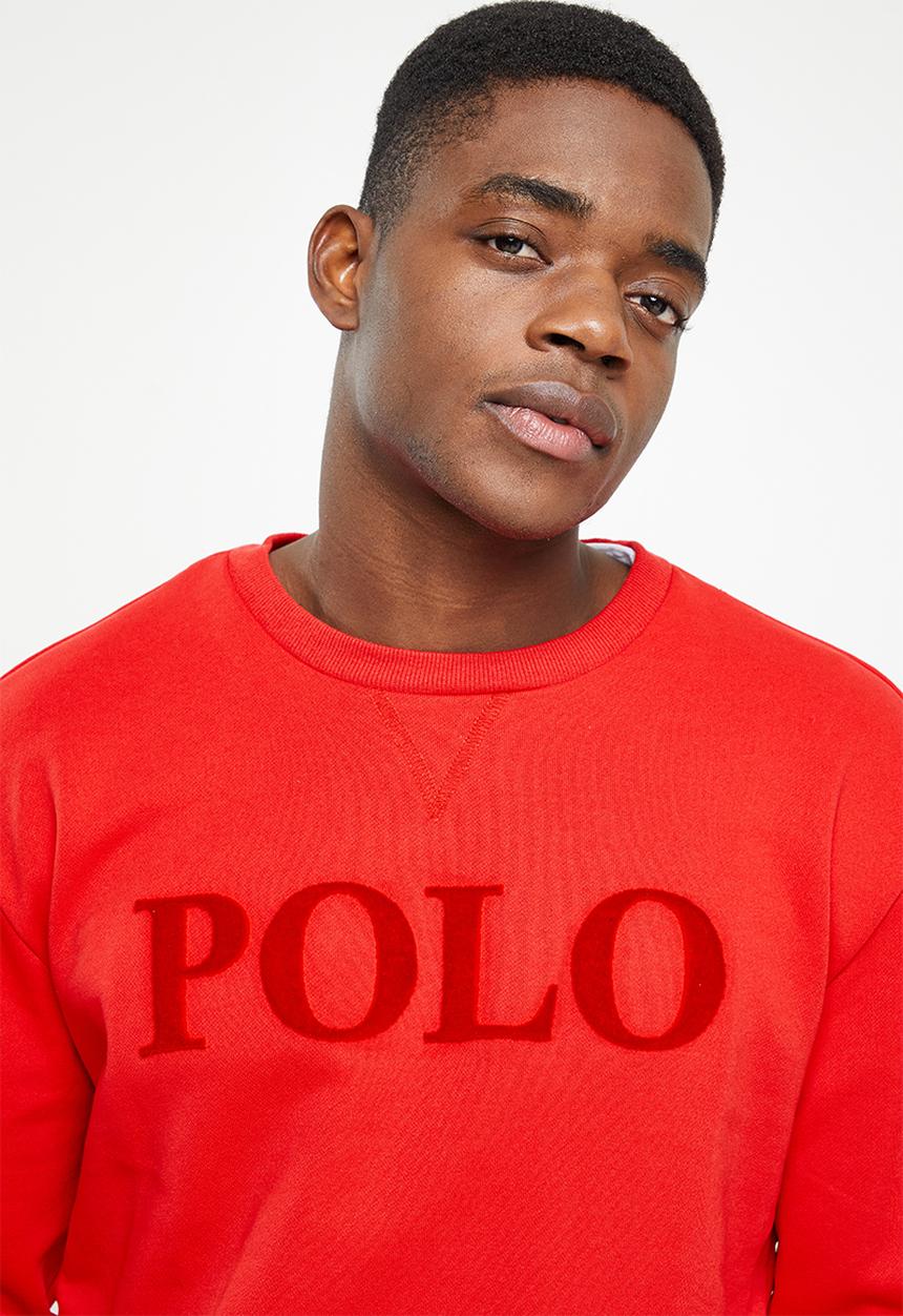 POLO - Crew Sweatshirt  Flocked Logo - Red