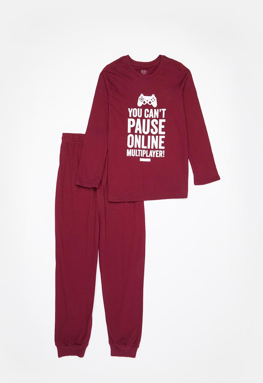 Rebel Republic - Boys long sleeve top & pants pj set - maroon