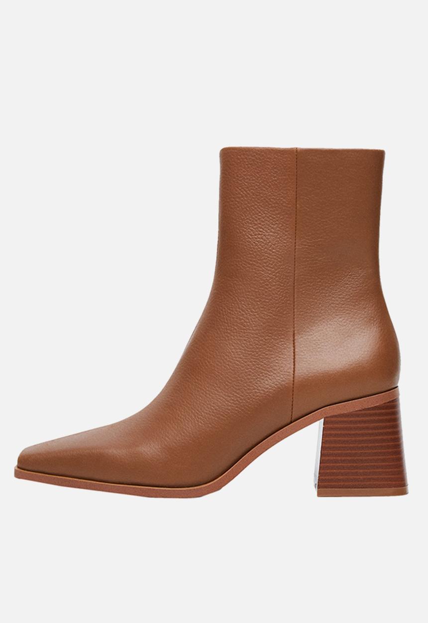 MANGO - Studos leather pointed ankle boot - medium brown
